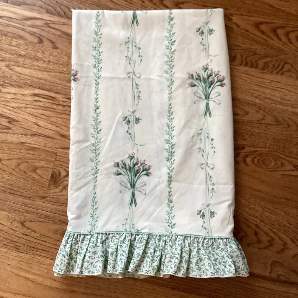 NEW! Atelier Martex Pelham Rose FULL FLAT SHEET Ruffled Trim COTTAGECORE CLASSIC